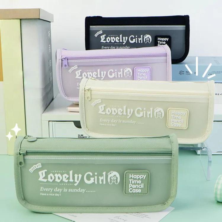 Cute Large Capacity Pencil Case with Transparent Front Pocket School Supplies Organizer