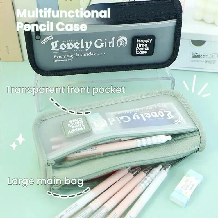 Cute Large Capacity Pencil Case with Transparent Front Pocket School Supplies Organizer