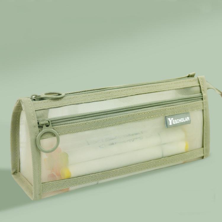 Large Capacity Double-Layer Mesh Pencil Case Triangular Base Design Exam Accessory Pouch