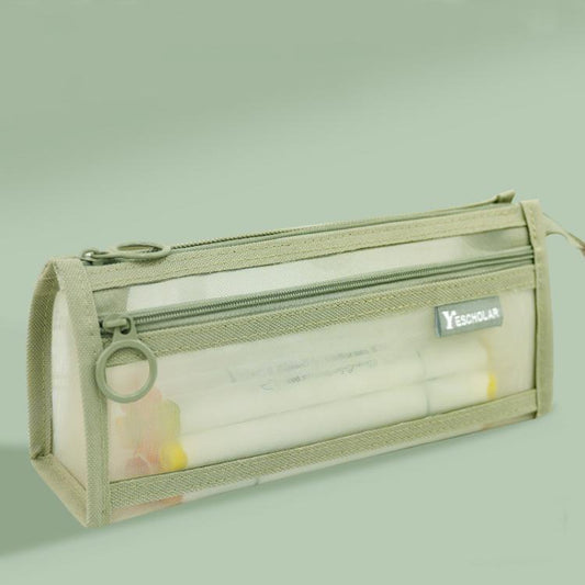 Large Capacity Double-Layer Mesh Pencil Case Triangular Base Design Exam Accessory Pouch