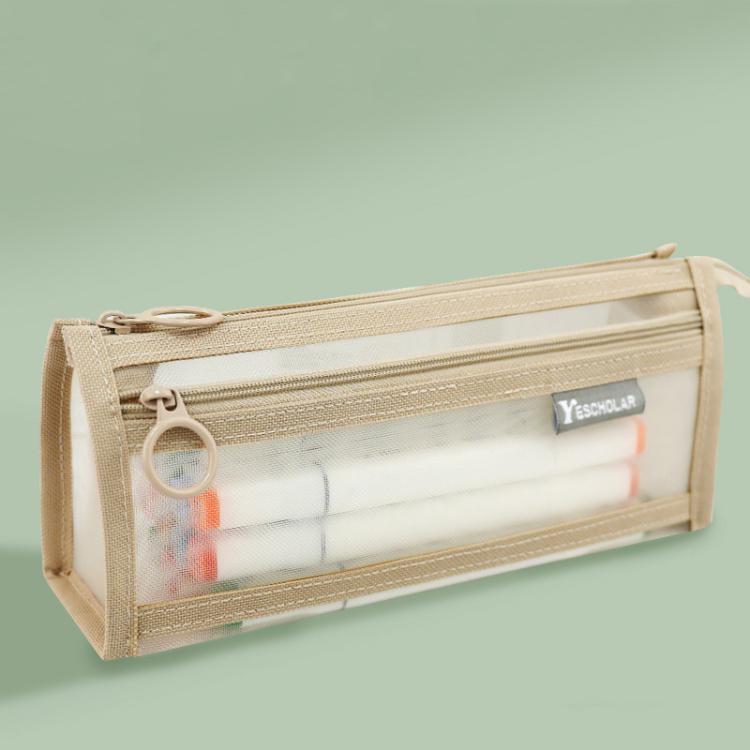 Large Capacity Double-Layer Mesh Pencil Case Triangular Base Design Exam Accessory Pouch