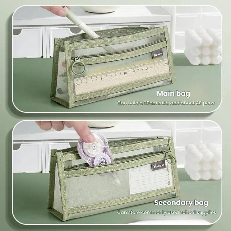 Large Capacity Double-Layer Mesh Pencil Case Triangular Base Design Exam Accessory Pouch