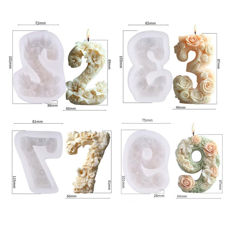 Flower Digital Aromatherapy Candle Silicone Mold DIY Diffuser Ornament Three-dimensional Digital Plaster Mold