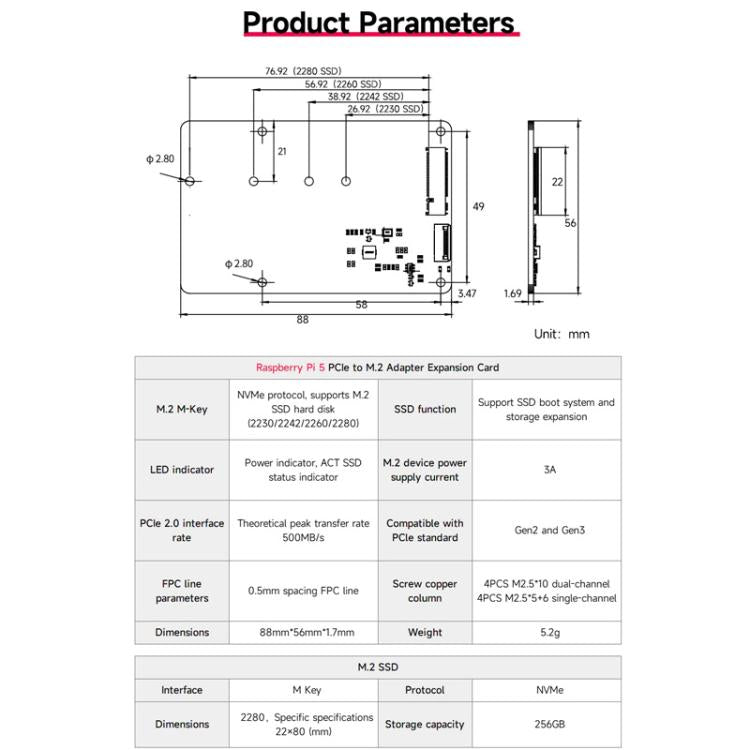 Yahboom PCIe To M.2 Adapter Expansion Board For Raspberry Pi 5 NVMe Expansion Board