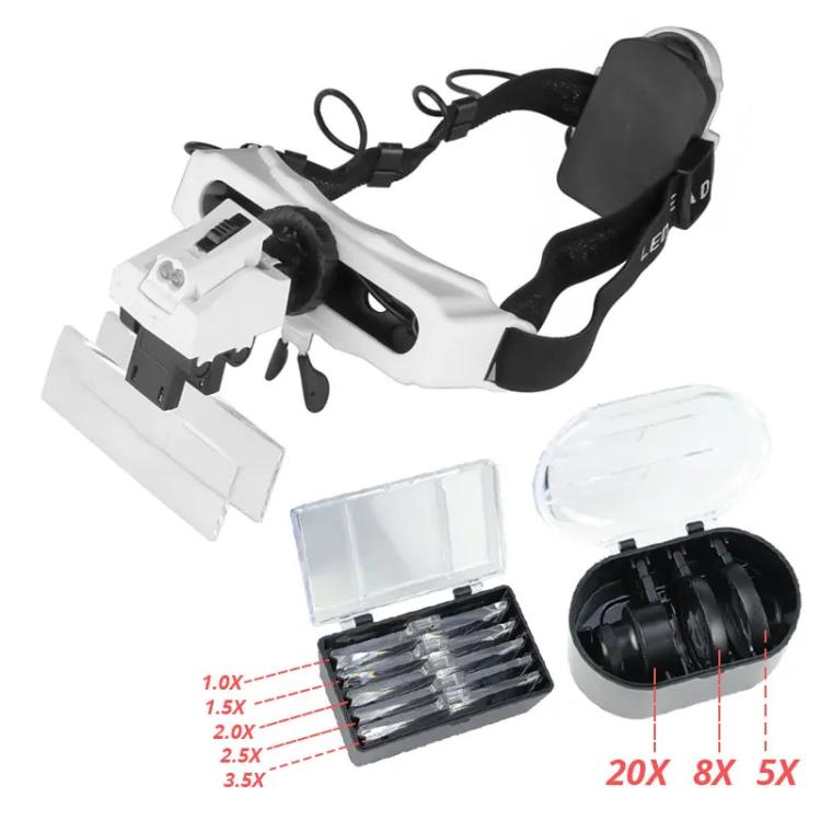 Head-mounted Magnifying Glass With LED Light 8 Different Magnification Lenses