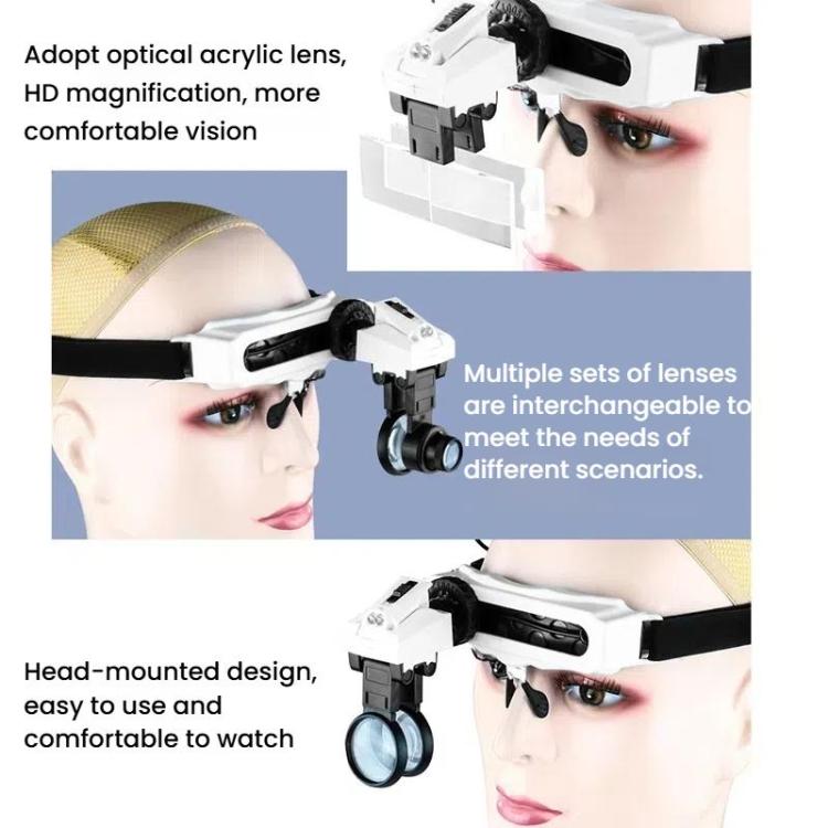 Head-mounted Magnifying Glass With LED Light 8 Different Magnification Lenses
