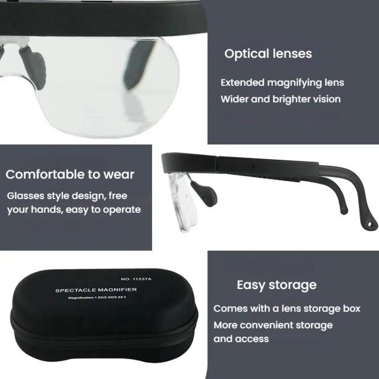 1.5/2.5/3.5X Eyeglass-style Magnifying Glass Head-mounted Magnifying Glass for Carving Repair Work