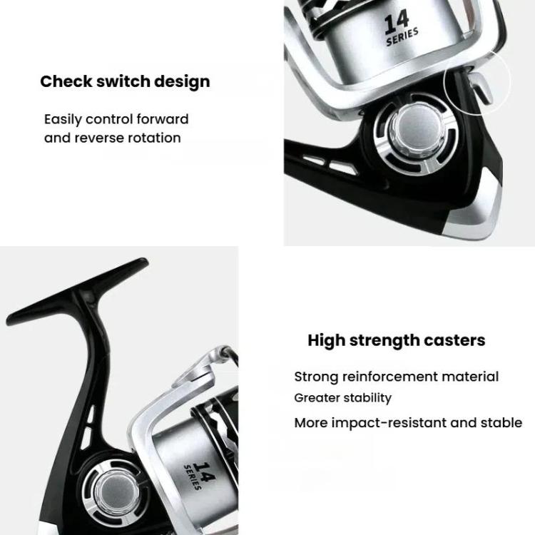 YUMOSHI Metal Spool Spinning Fishing Reel with 5.2:1 Gear Ratio, Foldable Handle & Wooden Grip