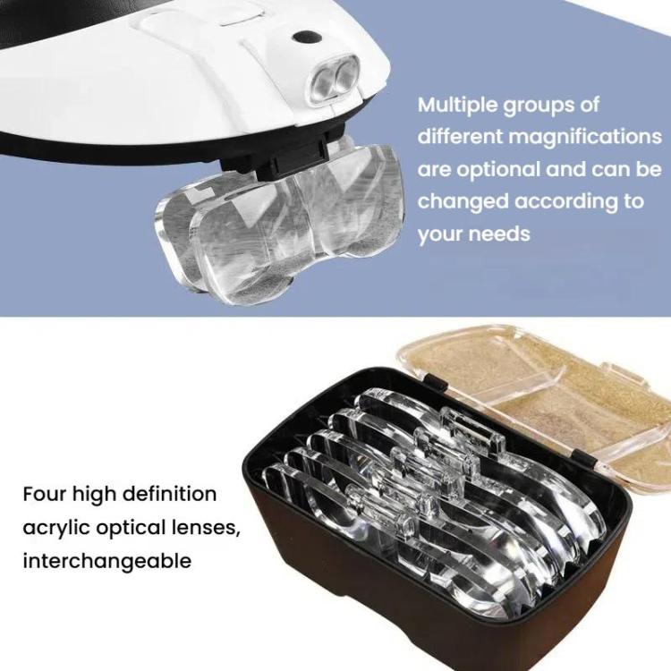 Dual LED Light Elderly Reading Head-Mounted Magnifying Glass With Replaceable Lenses For Repairing Presbyopic Glasses