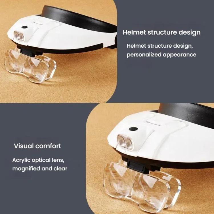 Dual LED Light Elderly Reading Head-Mounted Magnifying Glass With Replaceable Lenses For Repairing Presbyopic Glasses
