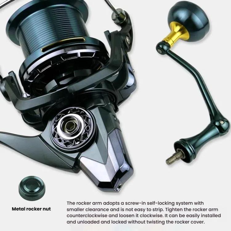 Guide Rod Structure All-Metal Spinning Reel Zero Backlash 4.7:1 Gear Ratio, Screw-In Handle for Surf Casting & Anchoring