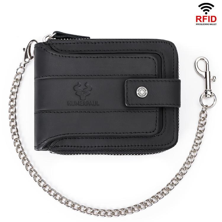 HUMERPAUL BP735 Leather Horizontal Zipper Wallet Multiple Card Slots RFID Anti-Theft Protection Men Purse