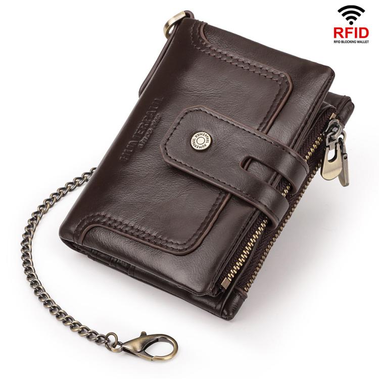 HUMERPAUL BP778 Short Leather Wallet RFID Tri-fold Double Zipper Coin Purse