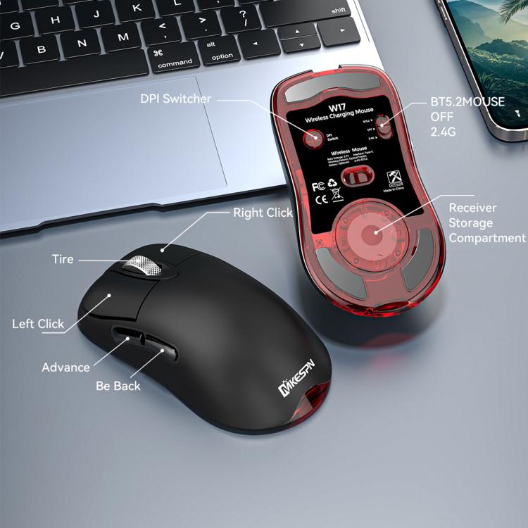Tri-Mode Wireless Gaming Mouse 24000 DPI, 6 RGB Lighting Modes, Rechargeable, Macro Programmable