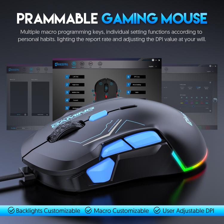 MKESPN 12800 DPI Ambidextrous Wired Gaming Mouse - 10 Programmable Buttons, RGB Customization, Symmetrical Design