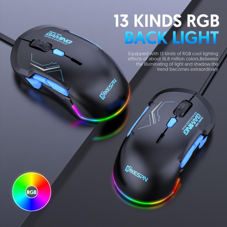 MKESPN 12800 DPI Ambidextrous Wired Gaming Mouse - 10 Programmable Buttons, RGB Customization, Symmetrical Design