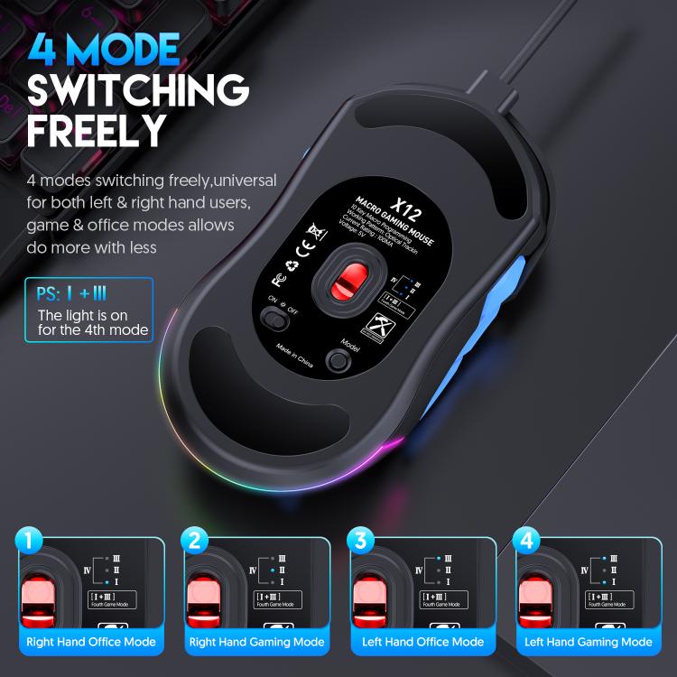 MKESPN 12800 DPI Ambidextrous Wired Gaming Mouse - 10 Programmable Buttons, RGB Customization, Symmetrical Design