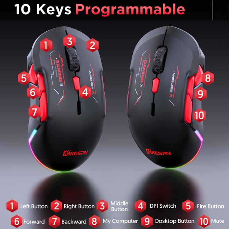 MKESPN W12 Tri-Mode 5-Channel Gaming Mouse 10-Key 10000 DPI Ambidextrous Design RGB Macro Mouse