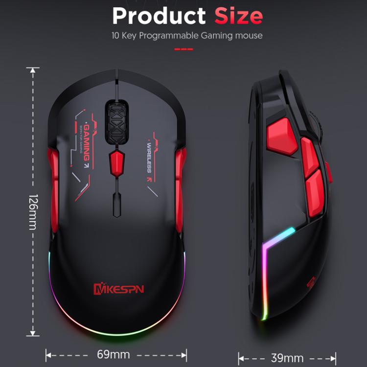 MKESPN W12 Tri-Mode 5-Channel Gaming Mouse 10-Key 10000 DPI Ambidextrous Design RGB Macro Mouse