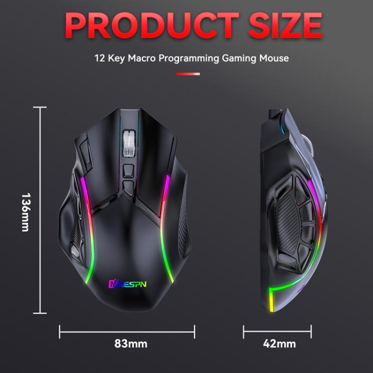 MKESPN W605 Triple-Mode 24000 DPI 12-key Wireless Gaming Mouse Macro Customization