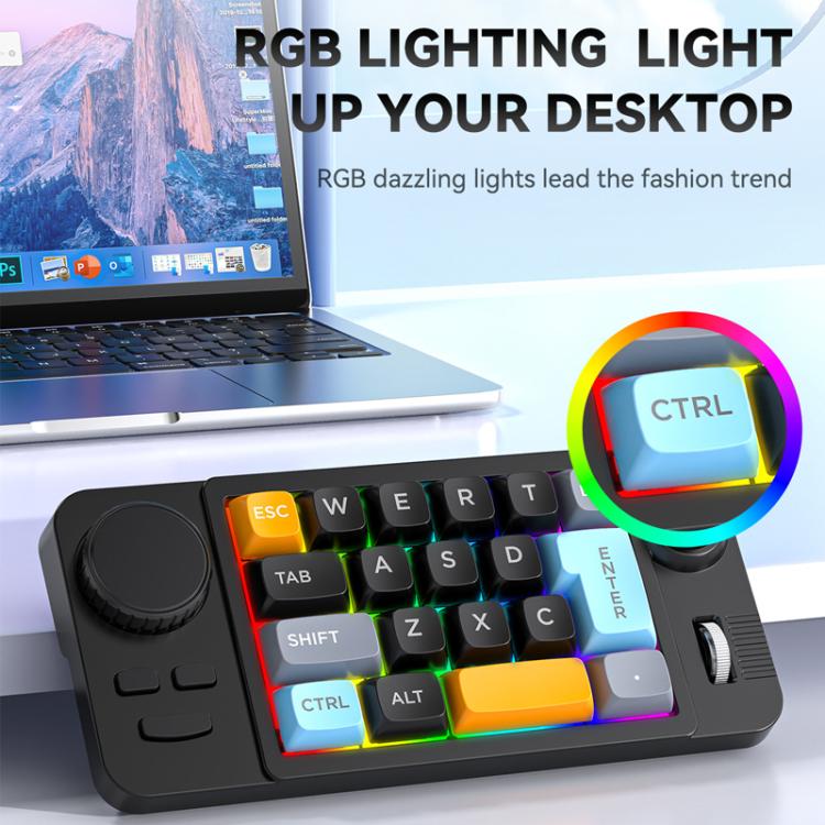 MKESPN  19-Key USB-C Wired Gaming Keyboard Macro Programmable Hot-Swappable Design with Control Knob & Joystick Scroll Wheel