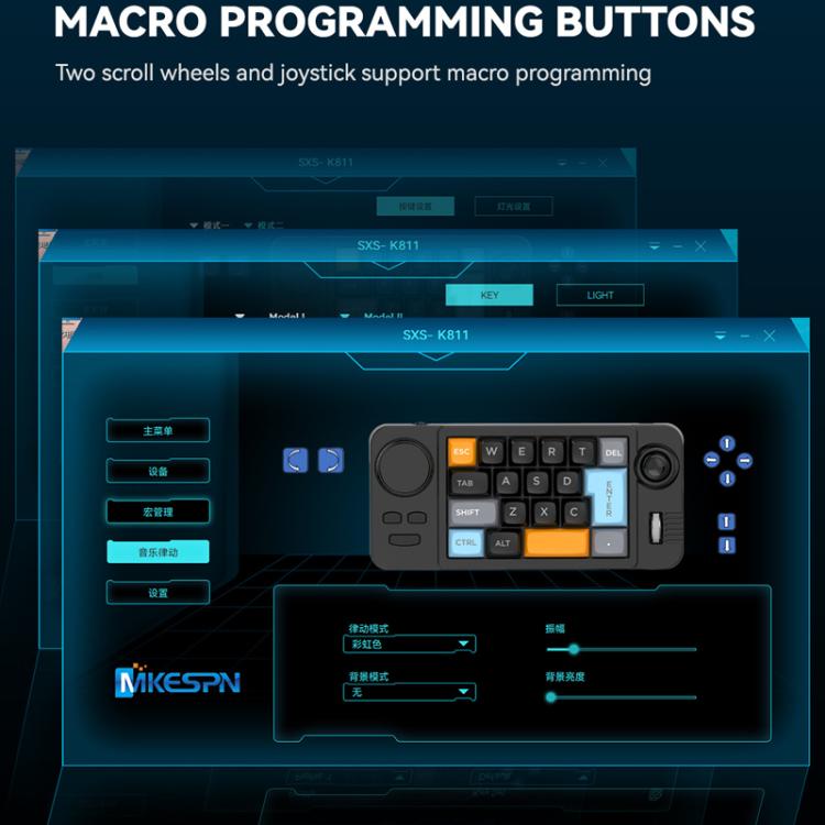 MKESPN  19-Key USB-C Wired Gaming Keyboard Macro Programmable Hot-Swappable Design with Control Knob & Joystick Scroll Wheel