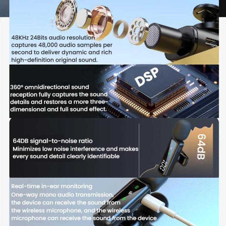 Live Noise Reduction Video Shooting Mini Mobile Phone Microphone Digital Wireless Lapel Microphone