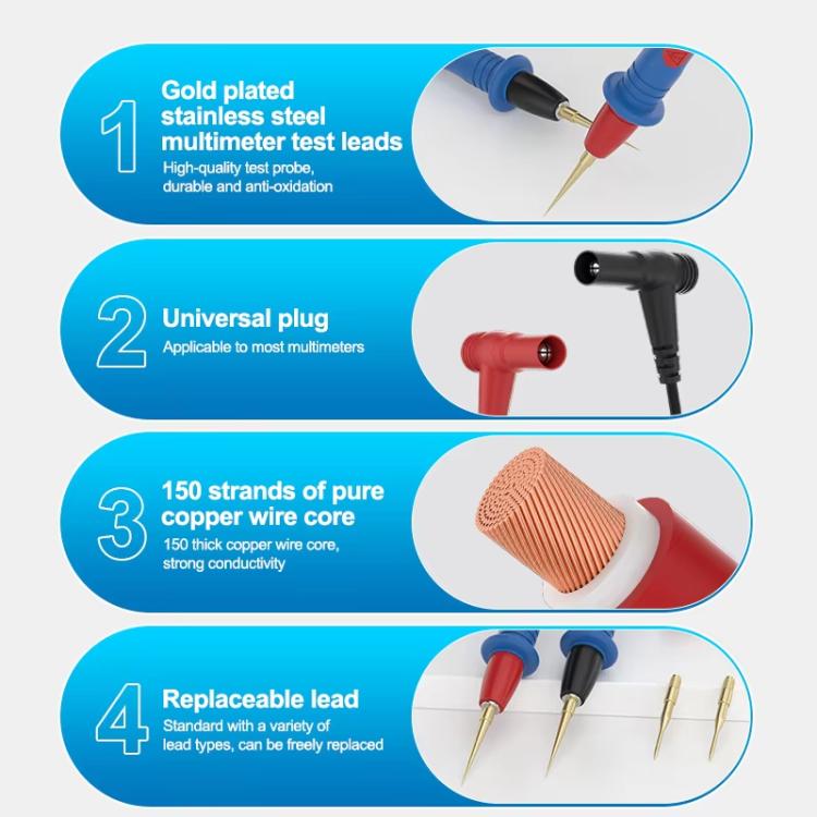 Replaceable Stainless Steel Probe Tips Soft Silicone Multimeter Probe Tips