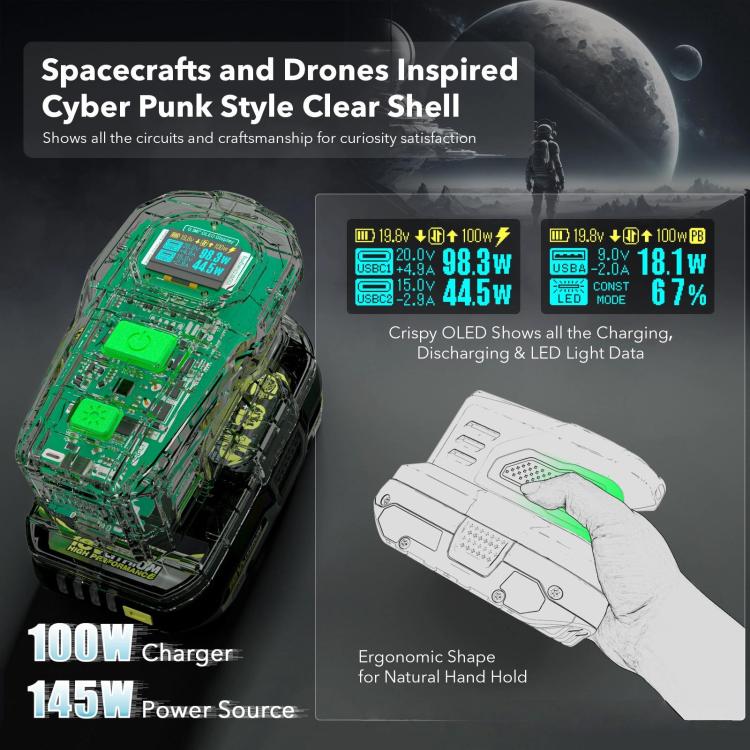 For RYOBI 18V Lithium Battery 100W Fast Charger & 145W Discharge Power Station