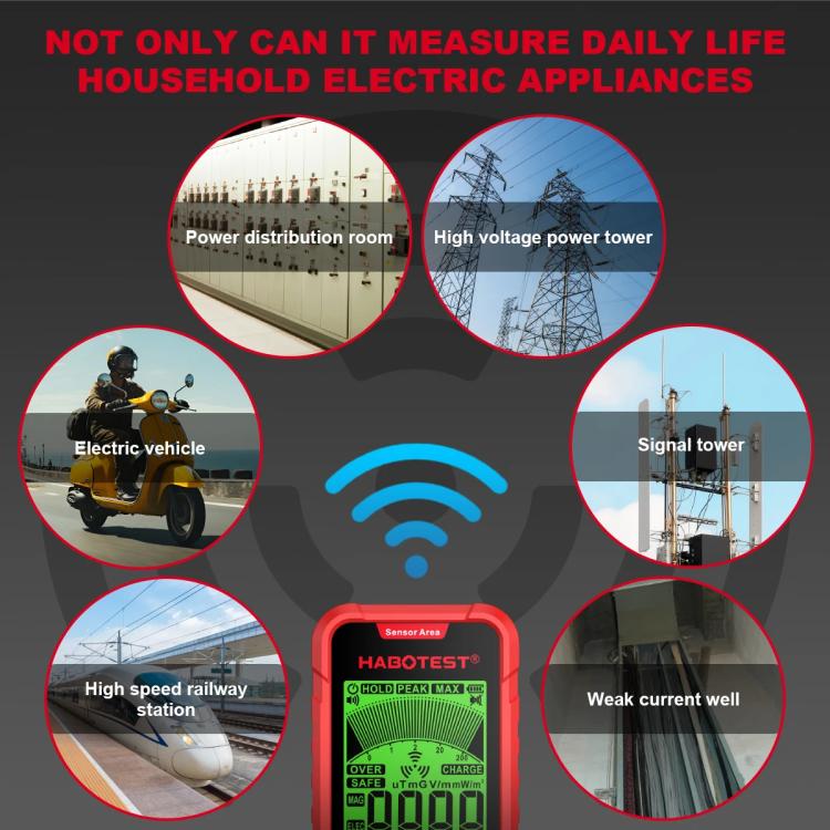 HABOTEST HT628B Multi-Field EMF Meter Rechargeable Electromagnetic Radiation Tester