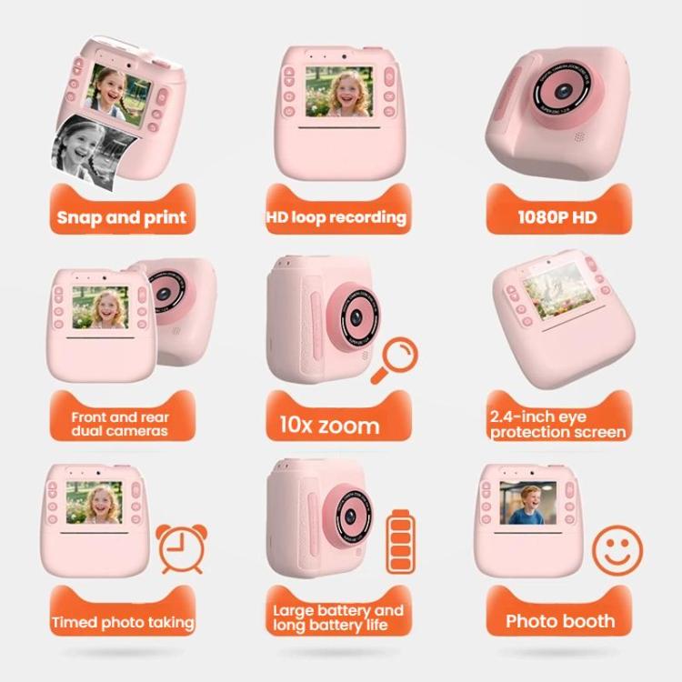 Children Instant Print Digital Camera Dual Front Rear Cameras HD Mini Camera