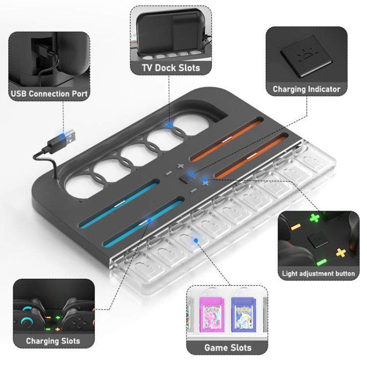 For Nintendo Switch 2  Console and Joy-Con Controllers Charging Dock with RGB Lighting, 9 Game Card Slots