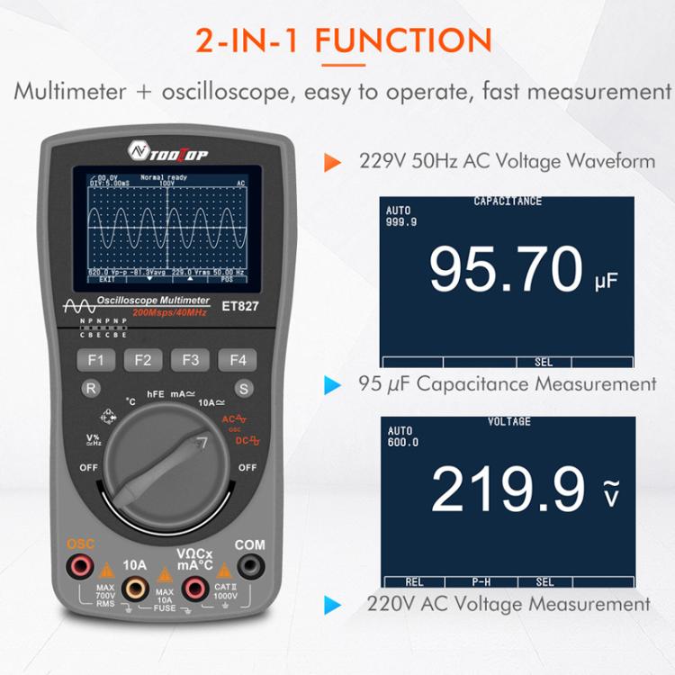 Oscilloscope Multimeter 200Msps Sampling Rate 40MHz Oscilloscope + Multimeter 2 In 1