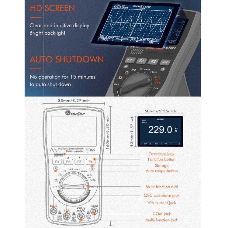Oscilloscope Multimeter 200Msps Sampling Rate 40MHz Oscilloscope + Multimeter 2 In 1