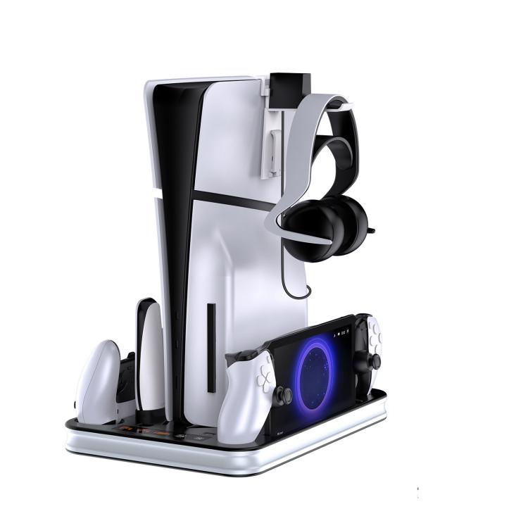 JYS Charging Display Station for PS5/PS5 Slim/PS Portal Dual Controller Dock with Cooling Fan & Headphone Hook