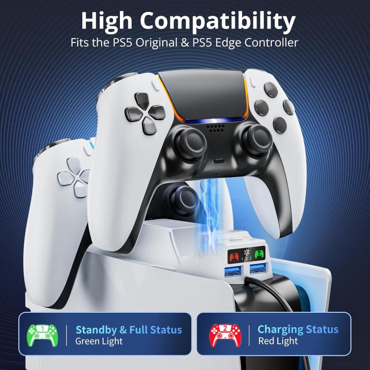 For PS5 Slim Controller 2-in-1 Charging Station Cooling Fan With RGB Lighting
