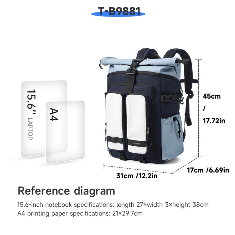 Tigernu Unisex Waterproof Travel Backpack Roll-Top Expandable Design with 15.6-inch Laptop & Tablet Compartment