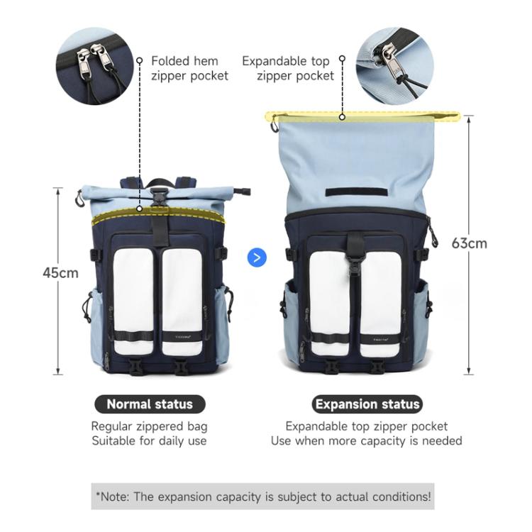 Tigernu Unisex Waterproof Travel Backpack Roll-Top Expandable Design with 15.6-inch Laptop & Tablet Compartment