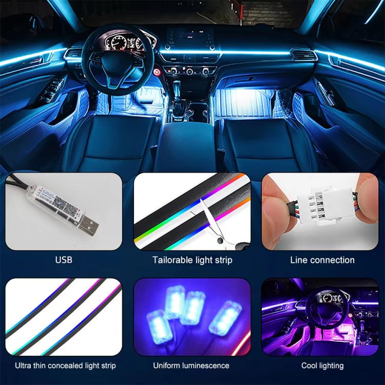 3 Control App Remote Control Colorful Car Interior Ambient Lighting Modified LED Acrylic USB Car Ambient Lighting