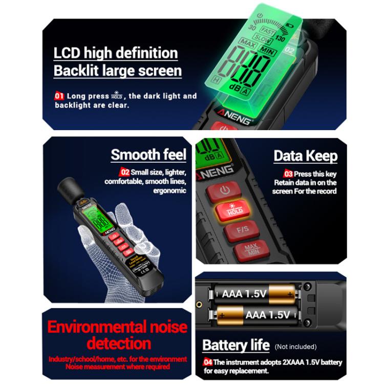 ANENG Sound Decibel Tester Volume Sound Level Noise Meter