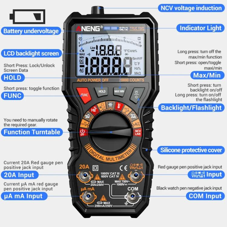 ANENG Intelligent Double Tube Anti-Burn Capacitor Multimeter
