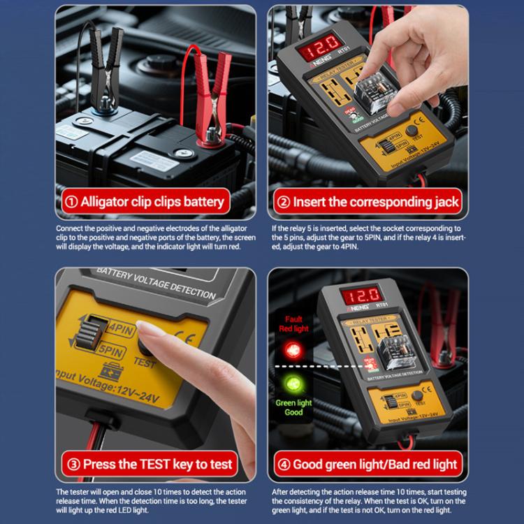 ANENG 12V/24V Car Battery Relay Four-Pin Digital Display Tester