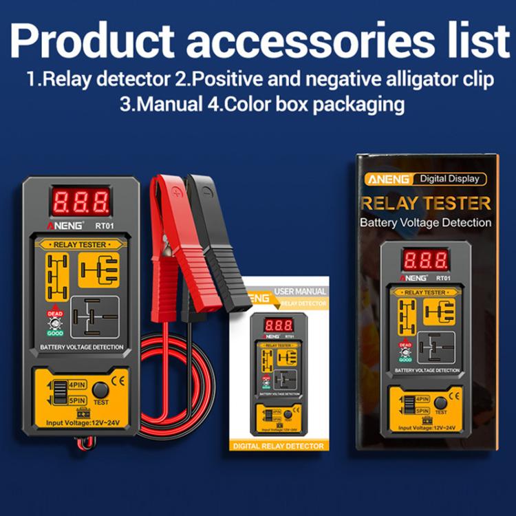 ANENG 12V/24V Car Battery Relay Four-Pin Digital Display Tester