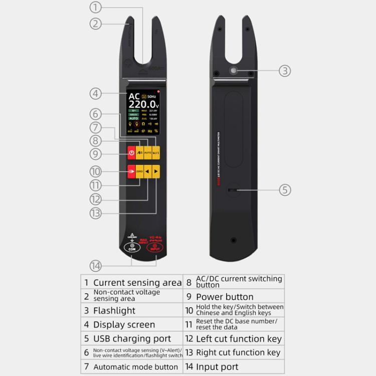600A Intelligent High-Precision Clamp Meter U-Type Multimeter