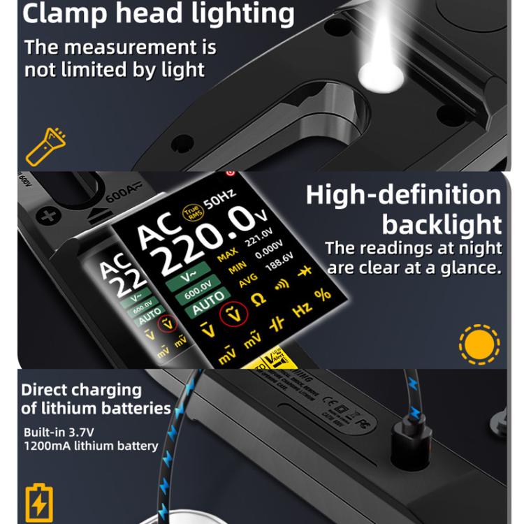 600A Intelligent High-Precision Clamp Meter U-Type Multimeter