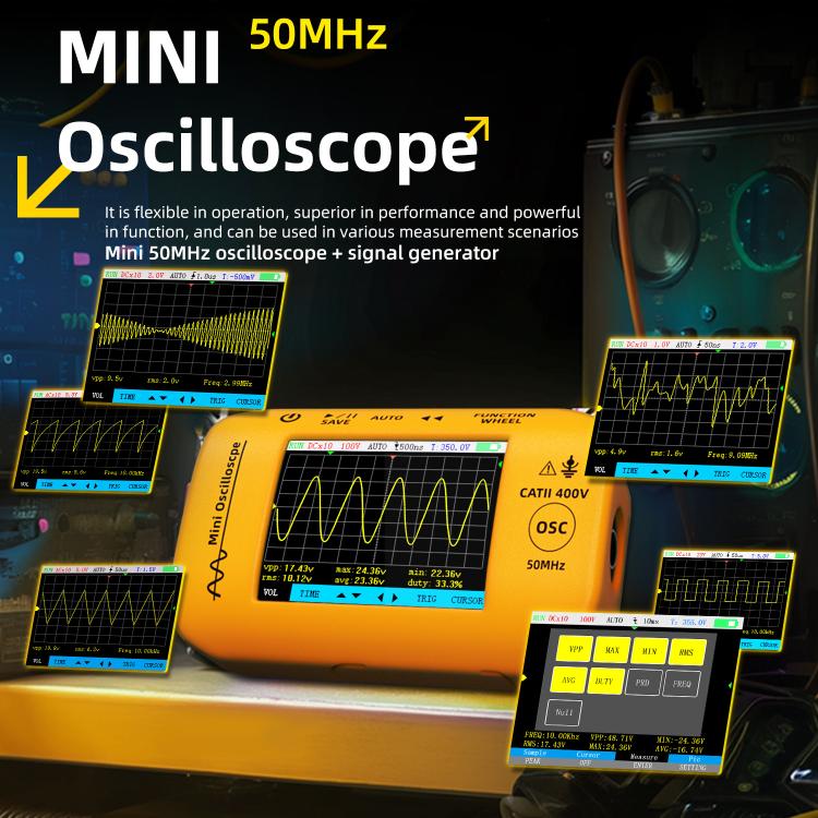 Miniature Oscilloscope Signal Generator Rechargeable Handheld Color Screen 50MHz Oscilloscope