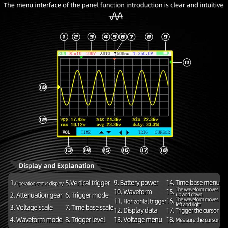 Miniature Oscilloscope Signal Generator Rechargeable Handheld Color Screen 50MHz Oscilloscope