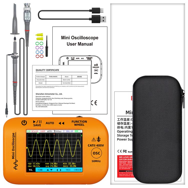 Miniature Oscilloscope Signal Generator Rechargeable Handheld Color Screen 50MHz Oscilloscope