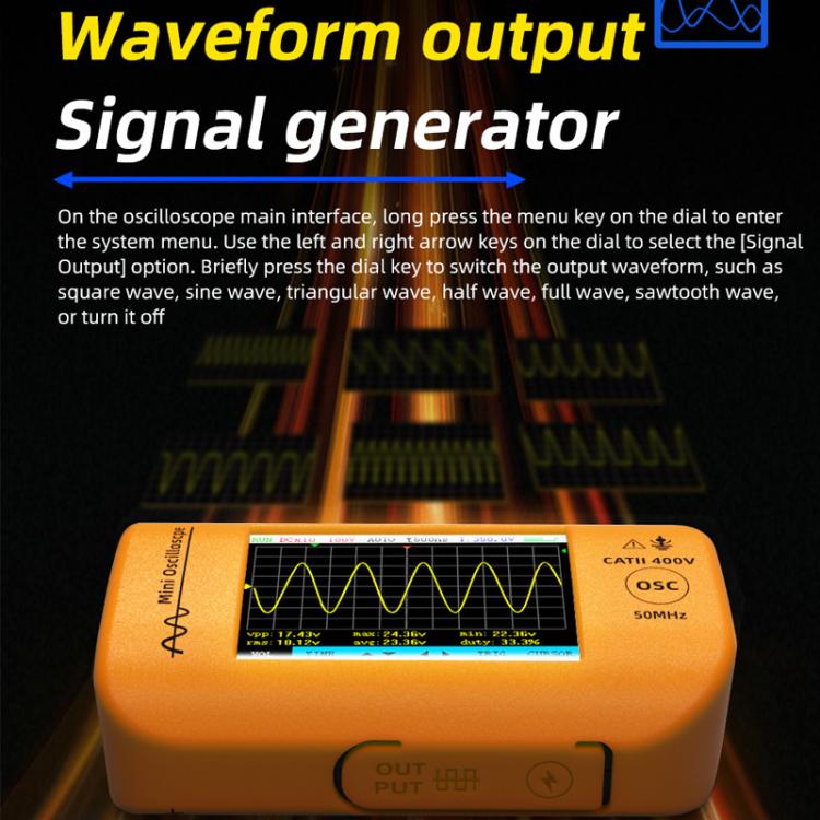 Miniature Oscilloscope Signal Generator Rechargeable Handheld Color Screen 50MHz Oscilloscope
