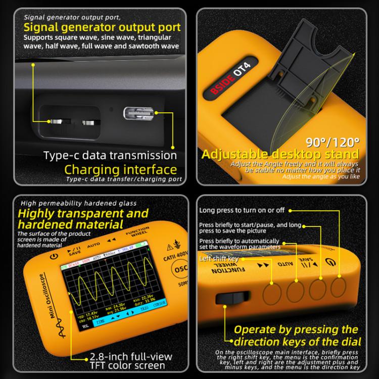 Miniature Oscilloscope Signal Generator Rechargeable Handheld Color Screen 50MHz Oscilloscope
